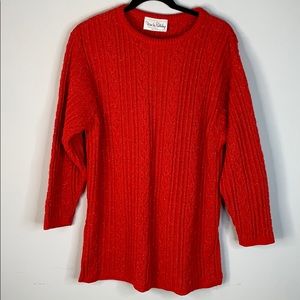 Vintage DVF cable knit red glitter sweater M Diane von furstenberg